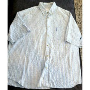 Columbia Men's XXL SS Button Down Baby Blue Plaid Crinkle Cotton Shirt